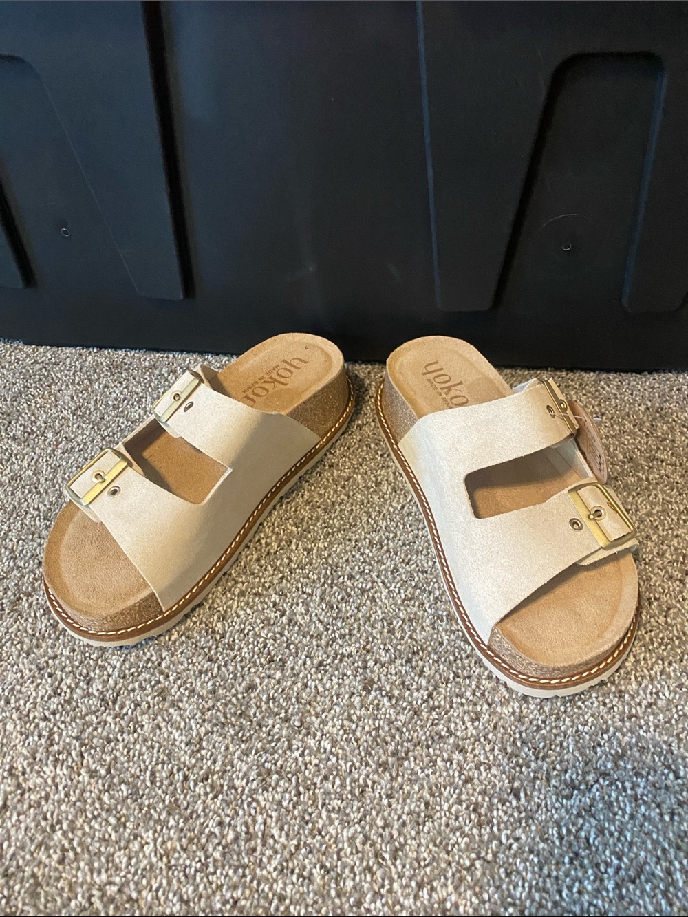 Yokono Women’s Double-Buckle Slide Sandals in Metallic Gold